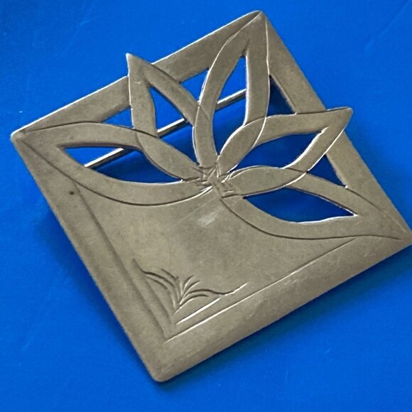 Vintage De Marcay Brooch Sterling Silver Pin Modernist Pierced Western Flower - Picture 1 of 13